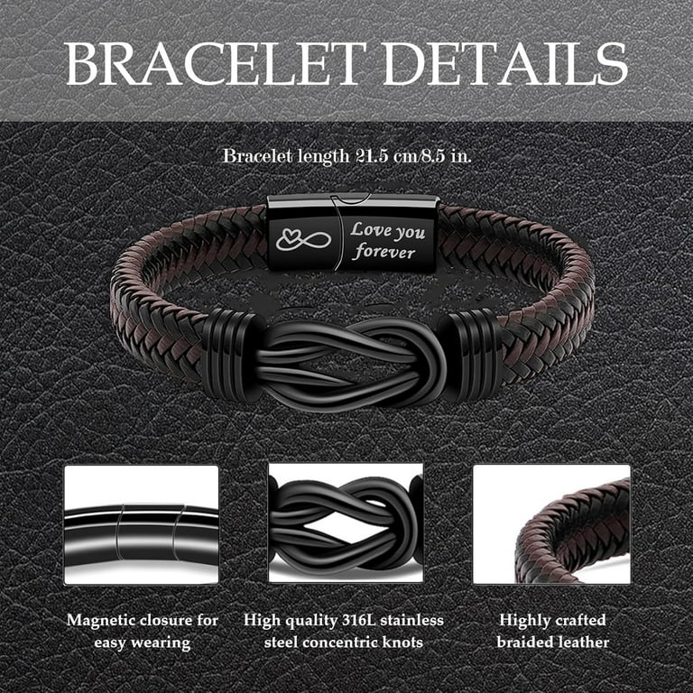 Men's Braided Leather Bracelet - Engraved "Love You Forever" Clasp | Gift For Husband, Dad, Boyfriend