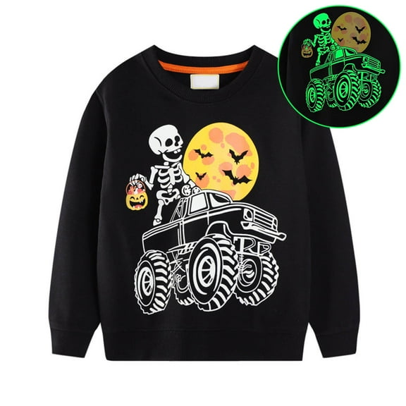 Boys Hoodies & Sweatshirts Halloween Long Sleeve Crewneck Sweatshirt with Truck Pumpkin Print for Kids Casual Outfit Fall Winter