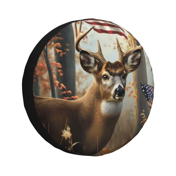 Vsdgher American Wildlife Deer Forest for Spare Tire Cover, Tire Wheel Protector Wheel Cover Fit for Truck,Trailer,RV,SUV,Camper and Most Vehicle-14 inch