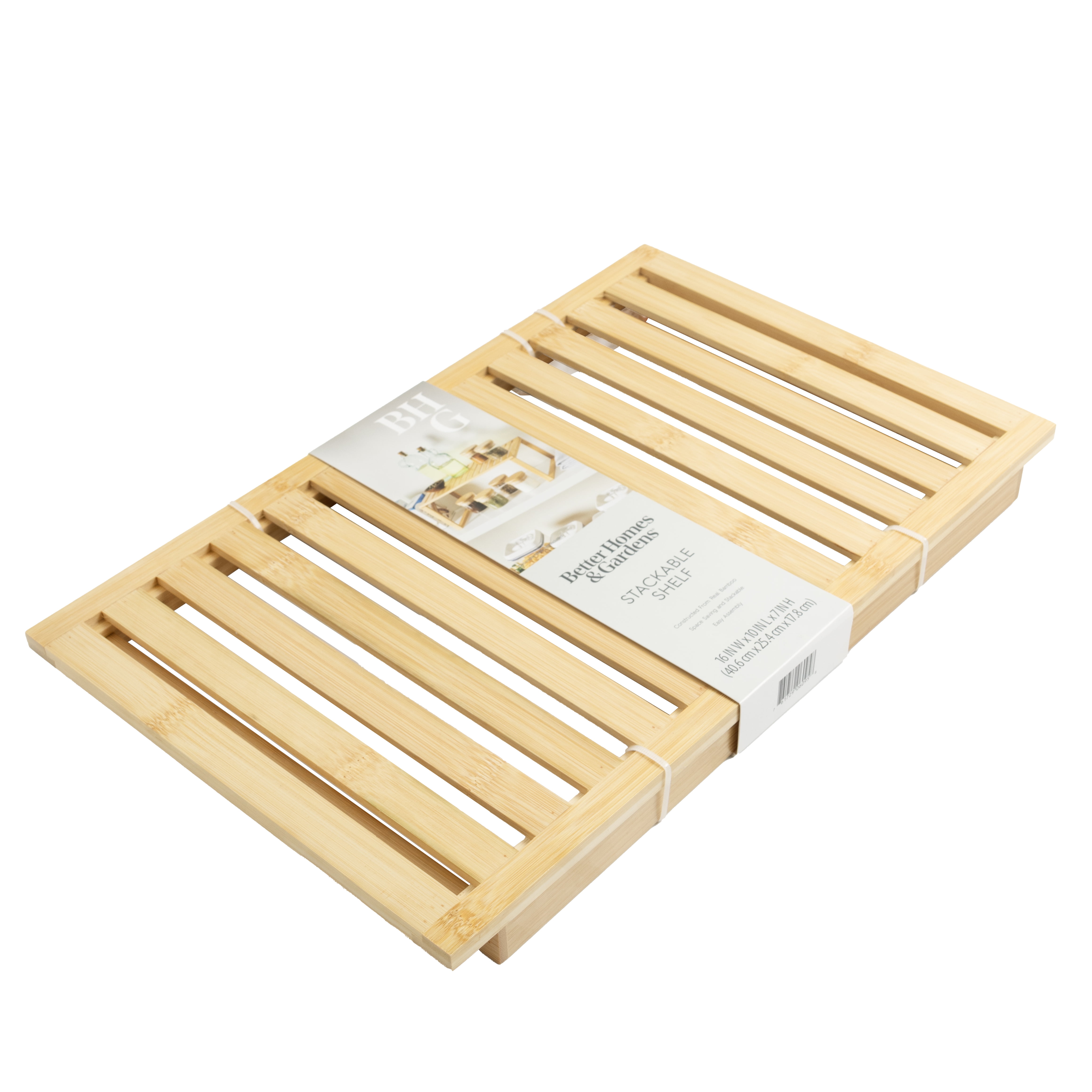 Better Homes & Gardens Bamboo Stackable Shelf, Natural Bamboo Color, Easy Assemble, 16 x 10 x 1.18in