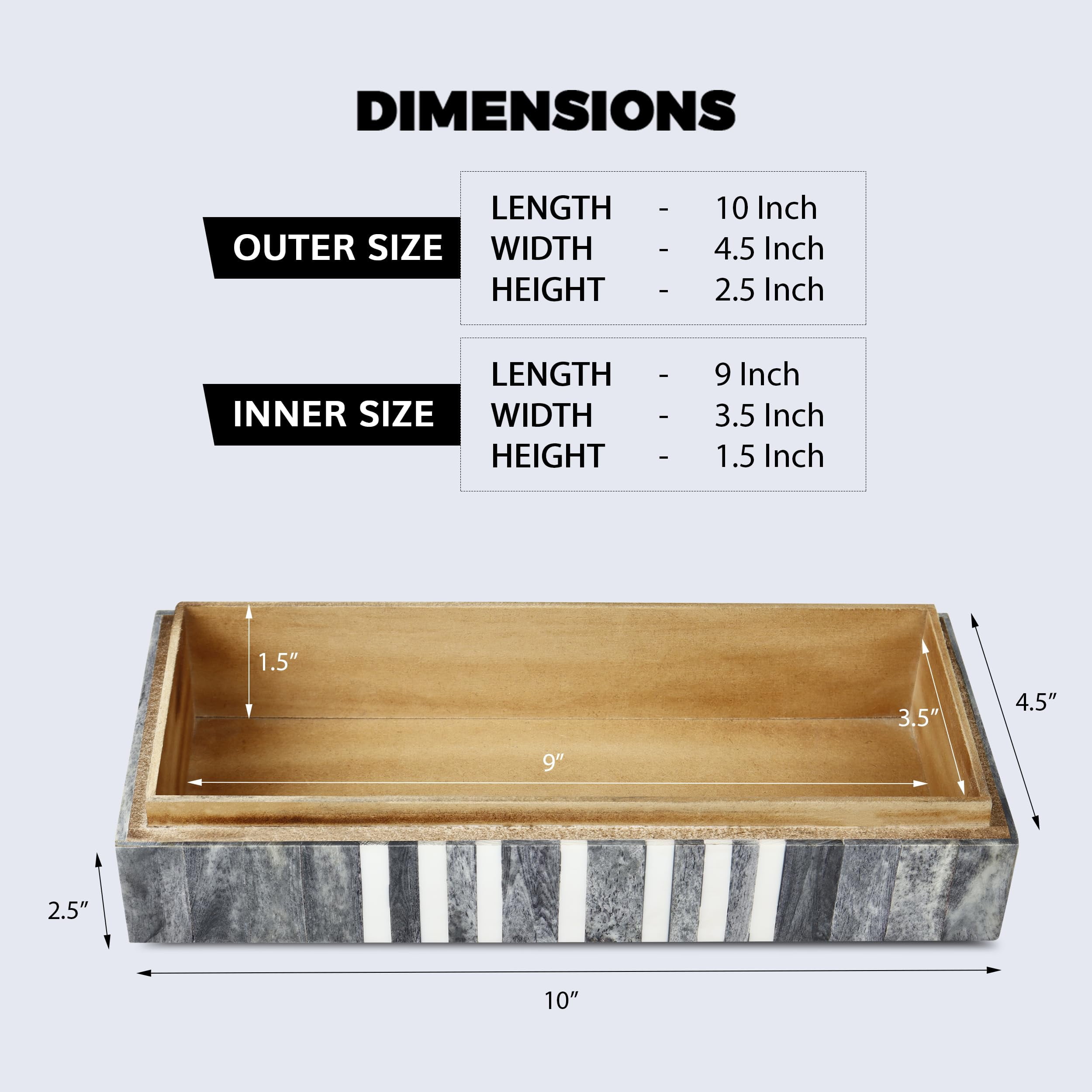 Handicrafts Home 10x4.5x2.5 Inch Cafe Decorative Box, Large Handmade Deep Storage Organizer for Jewelry, Remotes & Modern Home Decor