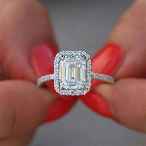 Luxury Jewelry Real 925 Sterling Silver Emerald Cut White Topaz CZ Diamond Gemstones Women Ring