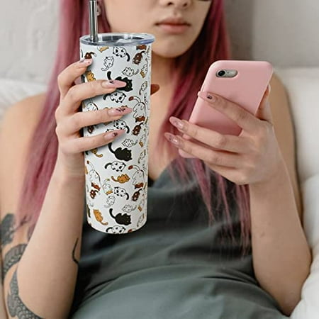 

20oz Cat Tumblers Double Wall Cat Travel Mug Tumbler with Lid and Straw stainless steel Cute Cartoon Cat Vacuum Insulated Tumblers Cups Mugs Cute Cat Cups Birthday Gifts for Women/girls/Cat lovers