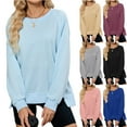 thumbnail image 2 of New Autumn Winter 2025 Solid Color Ribbed Round Neck Long Sleeve Loose-Fit Sweatshirt For Women, 2 of 8