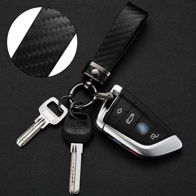  DEKEWEI Carbon Fiber Style Car Keychain Microfiber Leather Key  Chain, Universal Key Fob Keychain for Men and Women, 360 Degree Rotatable  with Anti-Lost D-Ring,Black（Silver K Shape Connector） : Automotive