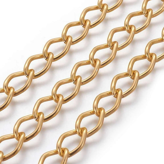 2 m Rhombus Aluminium Twisted Chains Curb Chains Unwelded Oxidated in Golden Link:9x14mm