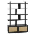thumbnail image 3 of EastVita 5 Tier Rattan Bookshelf with Storage Cabinet & Door,71.1” Tall Industrial Book Shelf,Open Display Shelves,Black, 3 of 8