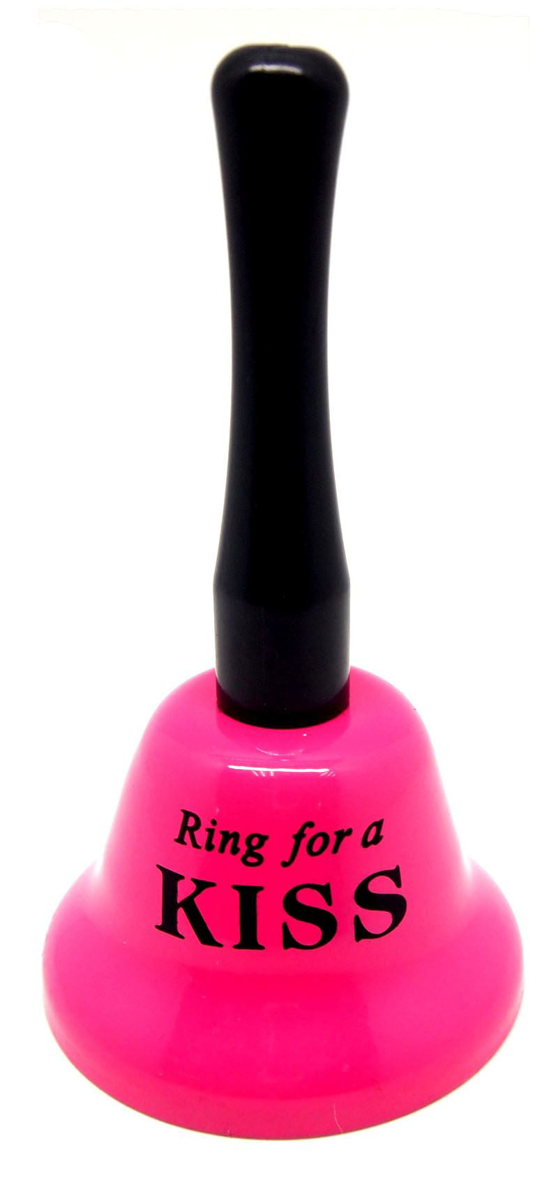 Ring For Kiss Bell with Stick Handle for Cheering at Wedding Events, 5.1  inch Pink Bell with Black Handle