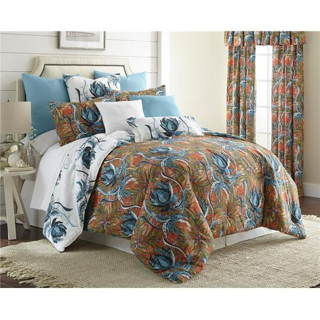 Tropical Bloom Reversible Comforter Set - Full Size