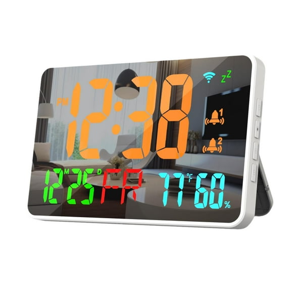 Reloj despertador digital Reloj de escritorio Números grandes Reloj con espejo Reloj eléctrico de 12/24 horas Alarma con repetición para el hogar Pers