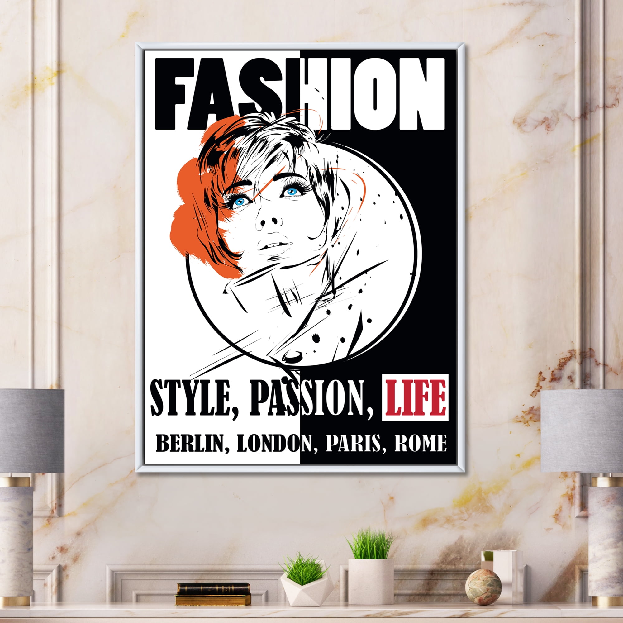 Designart 'Style Passion Life Fashion Woman IV' Vintage Framed Canvas Wall Art Print