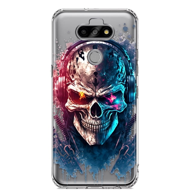 MUNDAZE LG Aristo 5/Phoenix 5/Risio 4 Cyberpunk Machine Headphones Skull Double Layer Phone Case Cover
