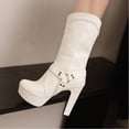 thumbnail image 6 of White Womens Belt Buckle Boots With Solid Color And Platform Heel Mid Calf High Heel For Chic And Comfortable Wear, 6 of 9
