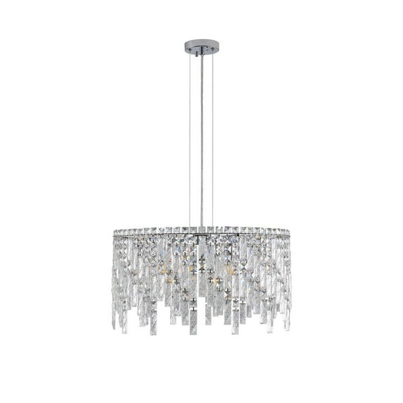24" Luxurious Round Silver Crystal Chandelier, Contemporary Rectangular Pendant Light for Dining Room, Living Room, and Grand Foyers (Bulbs Not Included)