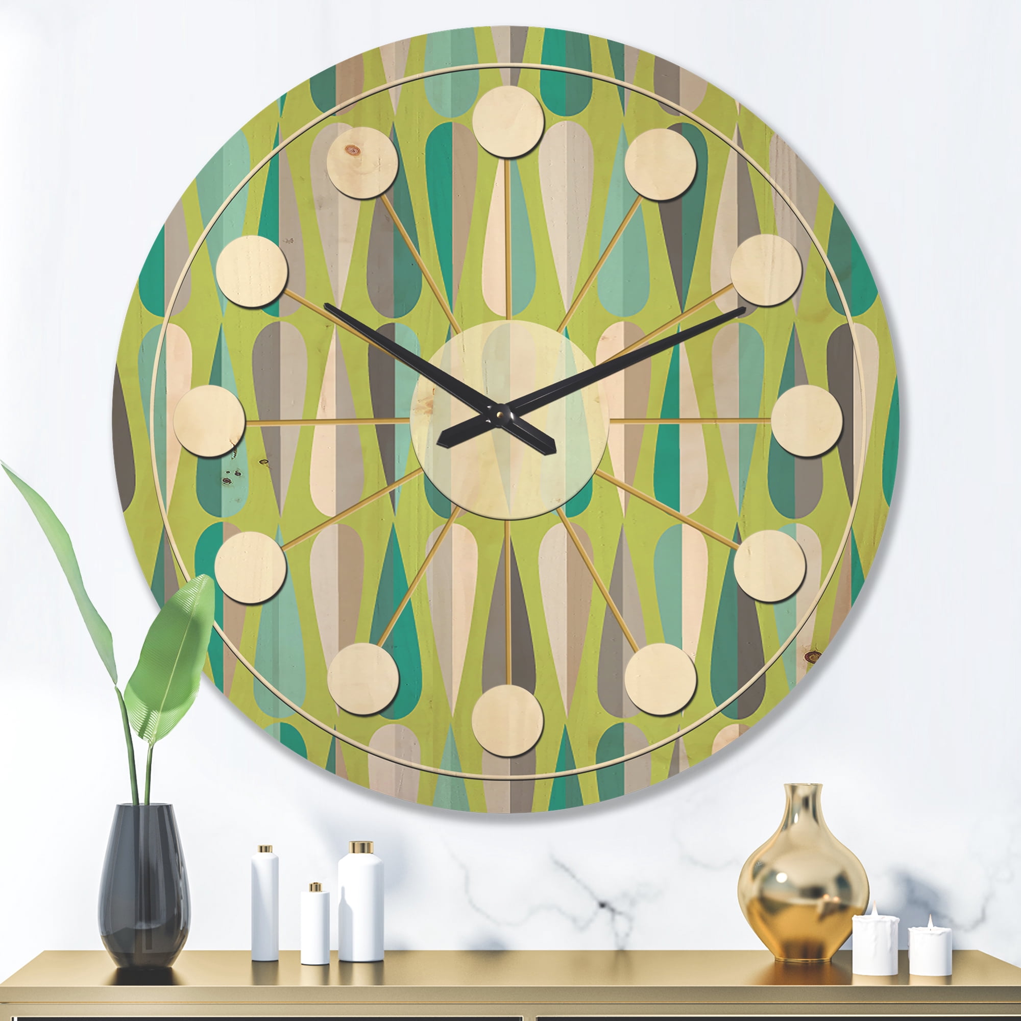 Designart 'Abstract Retro Drops VI' Mid-Century Modern Wood Wall Clock