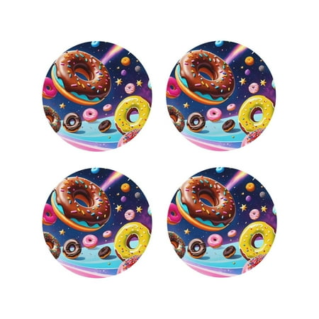 

Junzan Space Colorful Donut Print Coasters for Drinks - Leather Coasters Set of 4 for Coffee Table for Housewarming/Kitchen/Bar/Decor-Round Shape