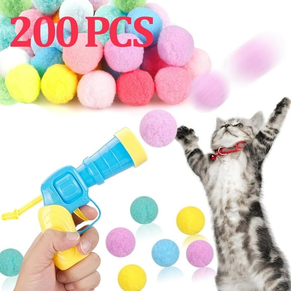 201 PCS Cat Ball Toy Launcher Gun,200Pcs Plush Fuzzy Balls Launcher Cat Toy for Cats with 1 Gun,Cat Balls Fetch Toy,Funny Interactive Cat Toys,Cat Toy Launcher,Cute Kitten Kitty Toys