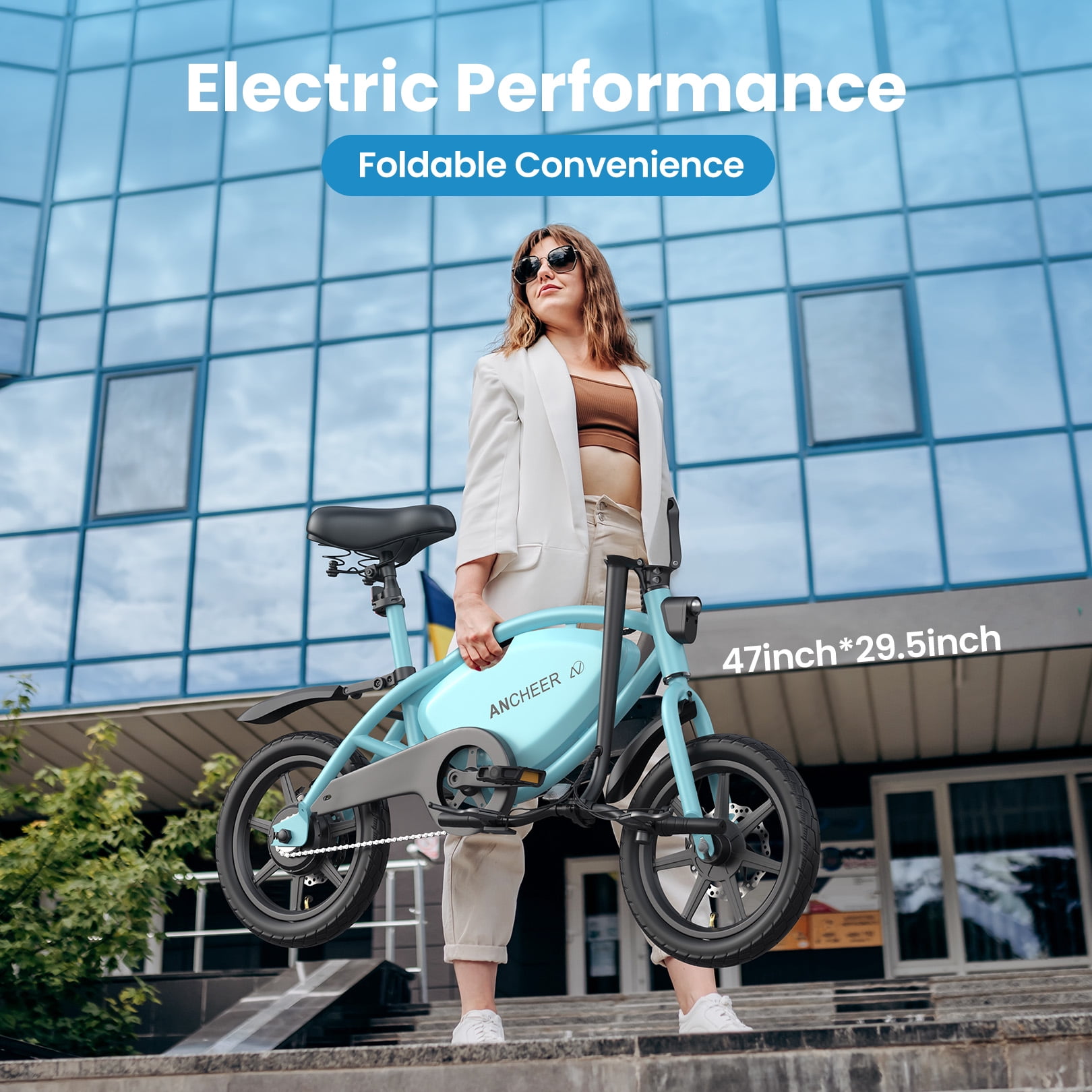 ANCHEER 14" Foldable Electric Bike for Adults, Peak 500W Electric Bicycles, 48V 374Wh City Commuter Cruiser Ebikes, 20MPH Compact Electric Mini Bike for Teens, LED Display, UL 2849