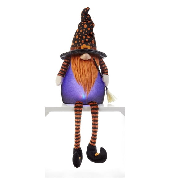 Sitting LED Halloween Gnome Witch with Hat Figurine  25.5 Inches Tall