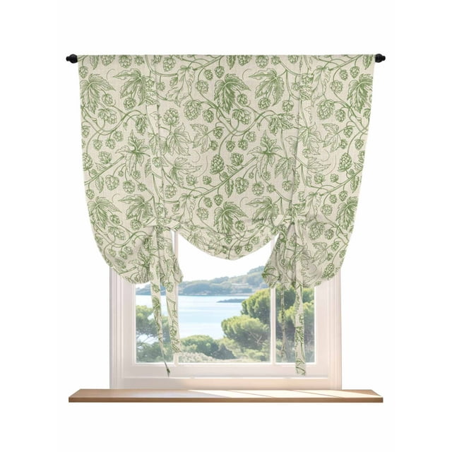Sage Green Flowers Tie Up Curtains for Windows 45 Inch Length Balloon Curtains Kitchen Adjustable Balloon Window Shade Rustic Pastoral Botanical Floral Leaf Tie Up Bathroom Curtain Window 42"x45"