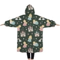 thumbnail image 2 of Oversized Wearable Blanket Hoodie,Dark Green Princess Castle Rainbow Pattern Sherpa Blanket Hoodie with Super Pockets,Super Warm Fuzzy Pullover for Women & Men, 2 of 6
