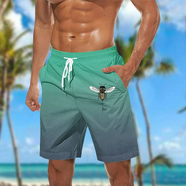 Sentmoon Mens Shorts Lightweight Summer Loose Elastic Waist Workout Shorts Drawstring Bee Print Gradient Color Gym Shorts with Pockets 2025 Athleisure for Casual Hangouts Mint Green XXL