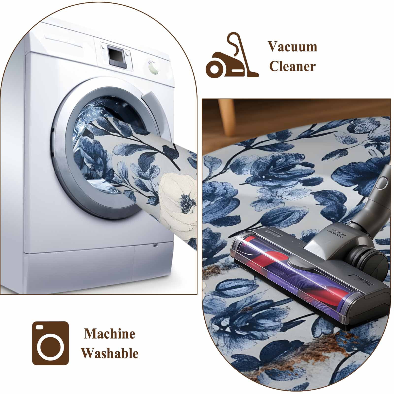 3'x5' Area Rugs, Navy Blue White Peony Indoor Outdoor Area Rug for Living Room Bedroom, Vintage Floral Blossom Washable Bathroom Rugs Kitchen Floor Carpet Mats Home Decor Aesthetic