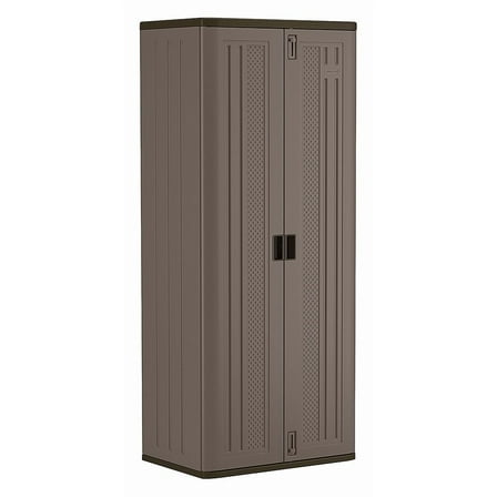 Suncast Shelving Storage Cabinet, 72 in H, 30 in W, 20-1/4 in D, Recessed Pull, Padlock Hasp, 3 Shelves