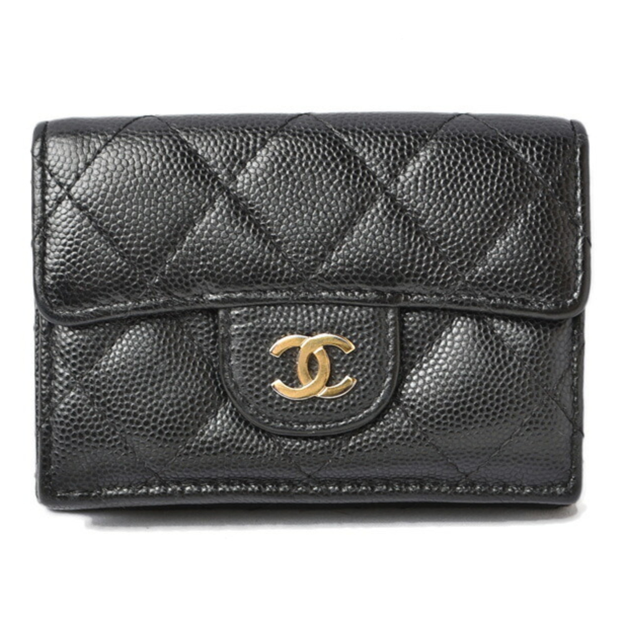 used Pre owned Chanel Matelasse Classic Small Flap Caviar Skin Trifold Wallet Ap0231 Black Like New Adult Unisex Size HxWxD 10cm x 11.7cm x