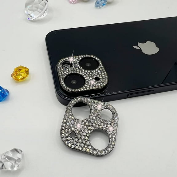2 Pack Camera Lens Protector Compatible with iPhone 14/iPhone 14 Plus&iPhone 15/15Plus 3D Glitter Bling Diamond Camera Lens Cover Sticker Protector (for iPhone 14 15/iPhone 14 15Plus-Black)