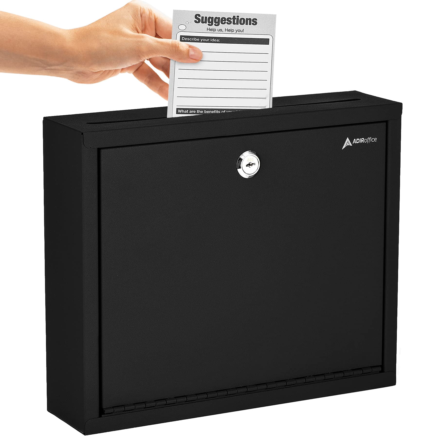 Adir Metal Suggestion Box with Lock and Slot, Wall Mount Deposit Box for Payments and Checks, Mailbox for house, Safe Drop Box with Keys - 3x10x12 Inch Black
