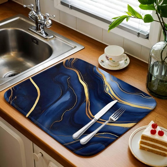 Marble Foil Abstract Dish Drying Mat for Kitchen Counter, Absorbent Microfiber Drying Pad for Dishes and Utensils, 16 x 18 Inch
