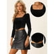 thumbnail image 3 of Top corto de terciopelo de manga larga para mujer Blusa informal con cuello cuadrado Negro XL, 3 of 6
