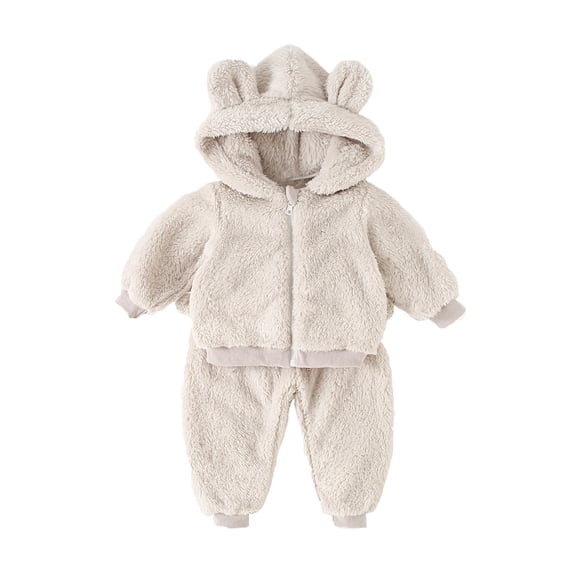 Wdgfv Baby Snowsuit Fleece Lined Onesie Outfits Warm Hooded Romper for Infant Light Gray 9-12 Months
