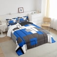 thumbnail image 3 of Erosebridal Teen Blue Square Bedding Set Twin Black Grey Geometric Square Down Comforter Black Geometry Striped Comforter Set Modern Abstract Quilt Duvet Insert Simple 1 Pillow Case, 3 of 7