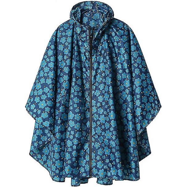 Poncho Chubasquero Flores Azules Con Capucha Cremallera Para Adulto Rojo Verde Cocina, Decoración y Otros