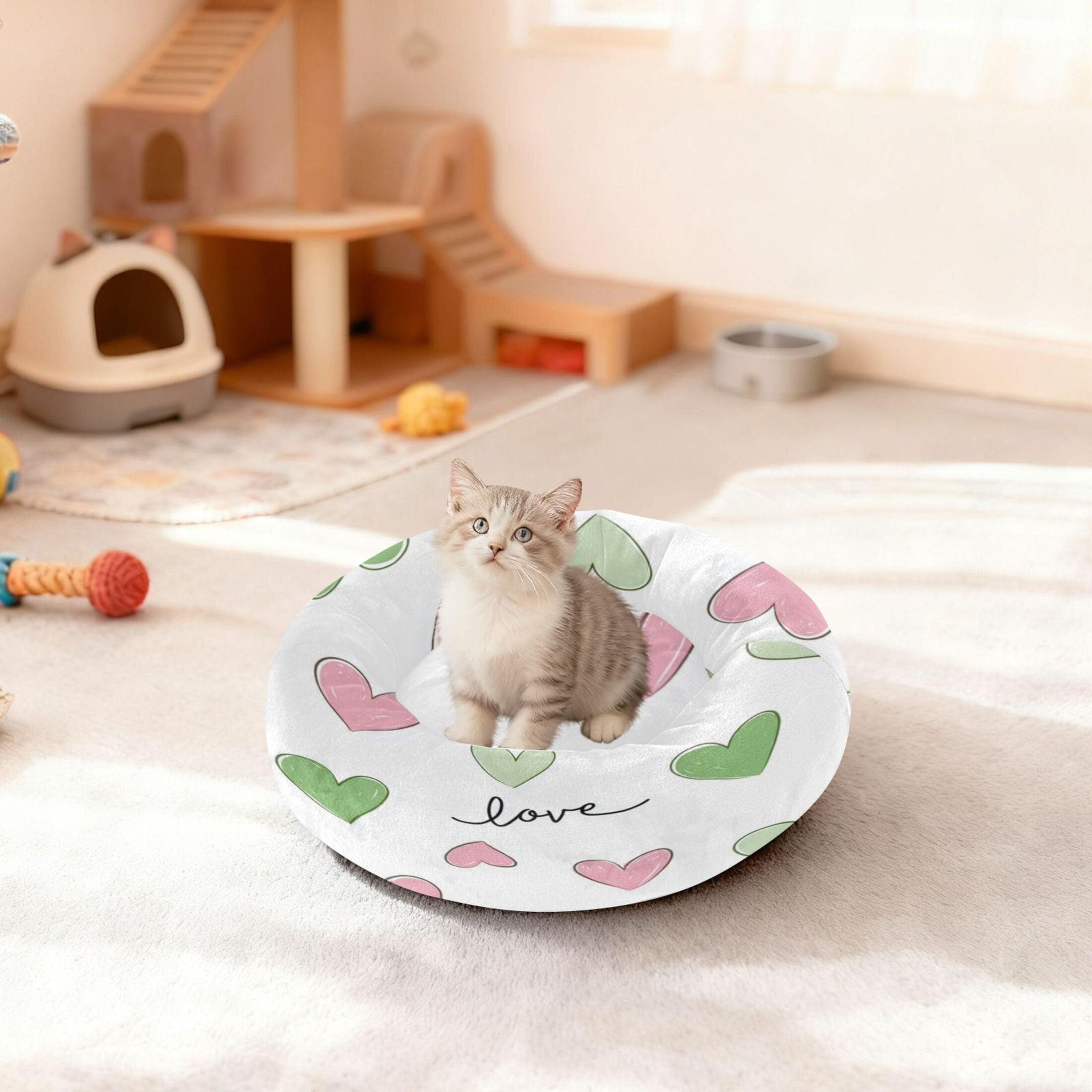 Iauyy Pet Couch Donut Cat Bed for Indoor Cats/Small Dogs Washable & Machine with Non-slip Bottom Calming Cat Furniture, Pale Green Painted Decoration (M)