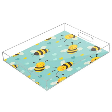 

Acrylic Tray 15.7*11.8*1.9 Inch Transparent Tray Food Tray Tea Cup Tray Serving Trays Cosmetics Storage Kitchen Table Bathroom Sundry Storage Lovely Bee