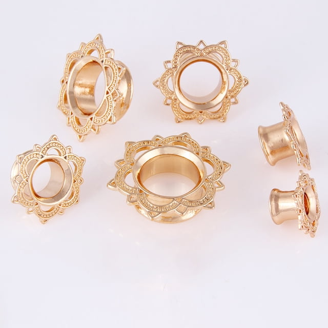 1Pc Unisexe Lotus Fleur Bouchon d'Oreille Double Éruption Extenseur Piercing Bijoux
