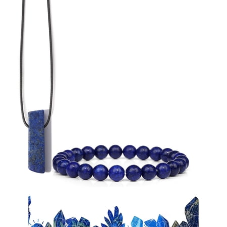 Natural Lazuli Beads Stretch Bracelets & Pendant Necklaces Sets for Men 7.48 inch(190mm)