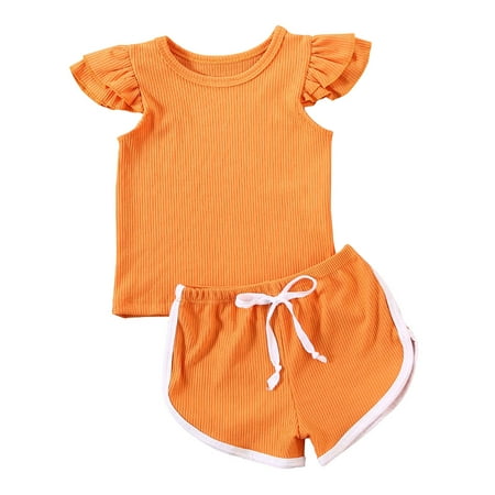

CIYCuIT Toddler Baby Girls Summer Knit Outfits Set Ruffle Tops Shirt + Shorts Pants 2Pcs Clothes