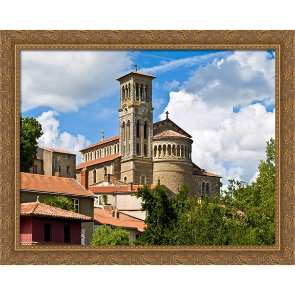 Notre Dame Church, France 36x28 Large Gold Ornate Wood Framed Canvas Art