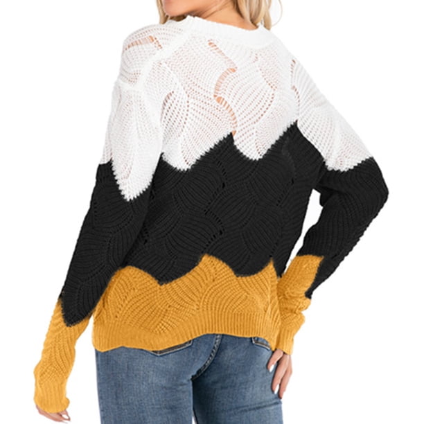 Gibobby Suéter casual mujer, Suéter de Manga Larga algodón con Cuello Redondo Suéter para Mujer(Amarillo,XG)
