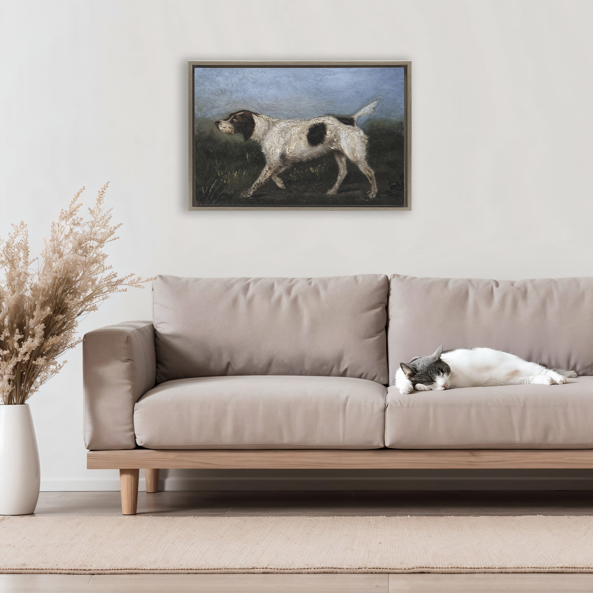 Stupell Industries Alert Hunting Dog in Field Brown Framed Floater Canvas Wall Art, design by Arlington Prints