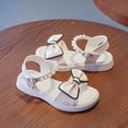 thumbnail image 3 of Girls Flat Sandals Open Toe Cute Bow Lightweight Thick Sole Soft Footbed Pearl Ankle Strap Princess Dress Shoes White 3.5 Big Kid, 3 of 5