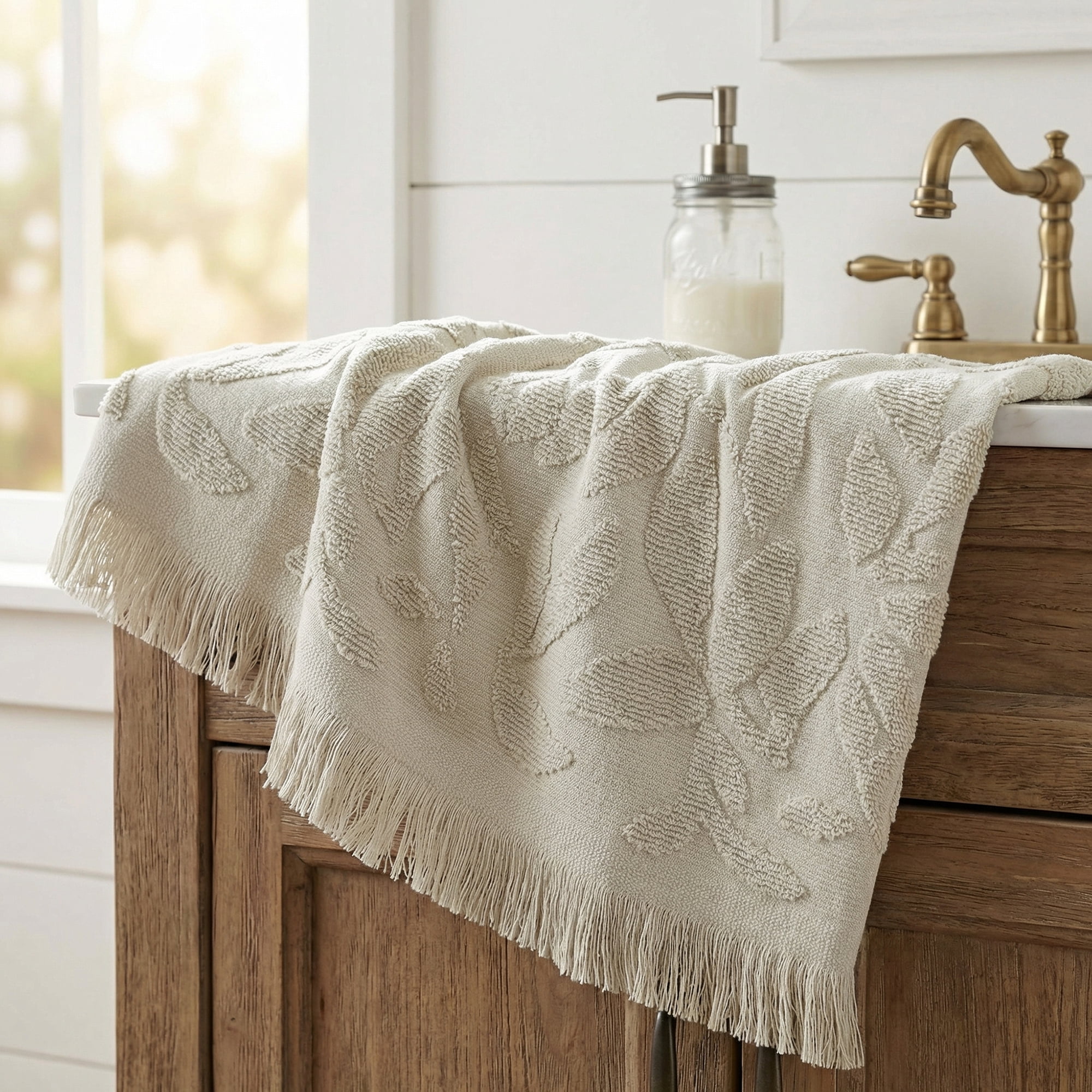 REGALWOVEN Jacquard Pattern Boho Decorative Hand Towels, Cotton Turkish Absorbent Soft Hand Towel for Bathroom, Kitchen, Hotel, Spa Green 1-Piece