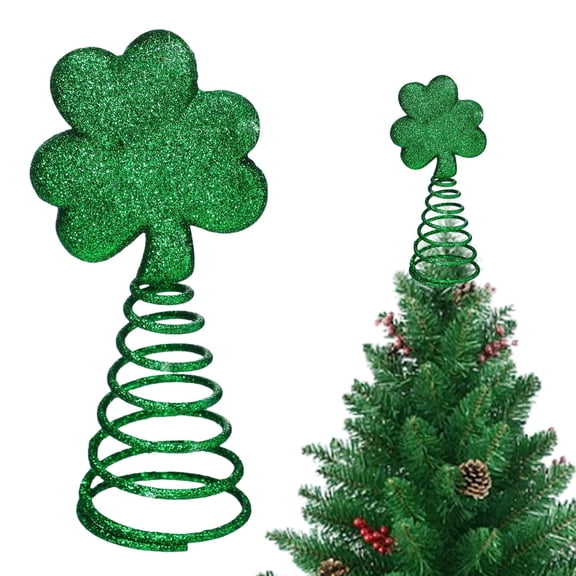 Goowood St Patricks Day Tree Topper Shamrock Tree Topper Irish Ornament Saint Day Decor with 3D Visual Light Effect for Holiday Tabletop