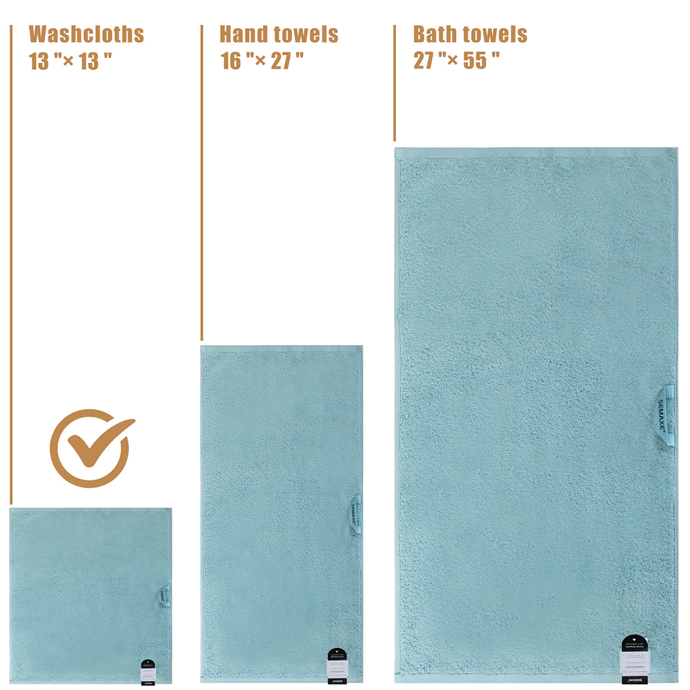 SEMAXE Blue Washcloths Towels Set, 550GSM 100% Combed Cotton, 12-Pack