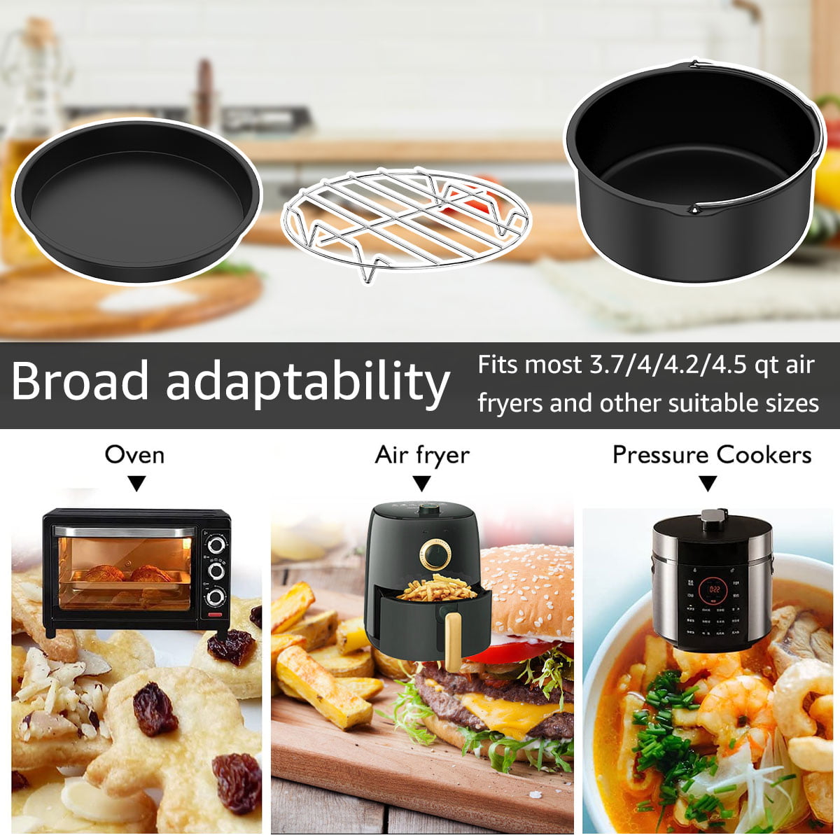 LBSAHETC Carbon Steel Air Fryer pan, Nonstick Coating Air Fryer egg Pans,  Replacement of Flammable Baking Parchment, Pizza Pan For Air Fryer and Oven