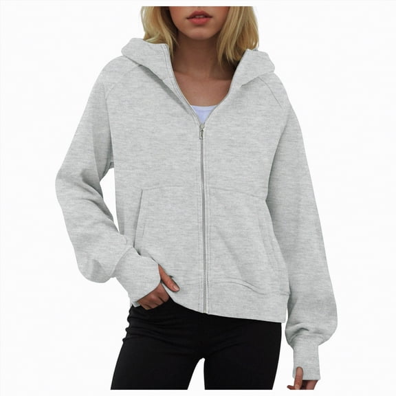 UngA Women Zip Up Hoodie Drawstring Cute Hoodies Fall Jacket Oversized Casual Sweatshirts with Pocket Hoodies Women (Light Gray,L)